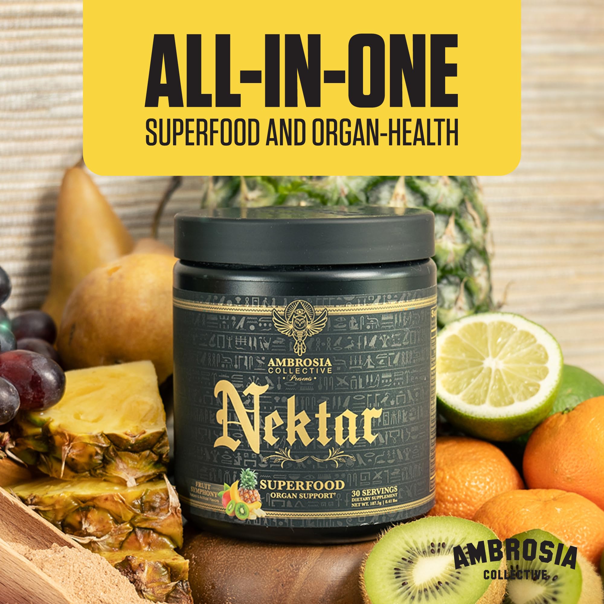 Ambrosia Nektar Powder, shaker, preparado rápido para un batido cremoso.