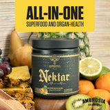 Ambrosia Nektar Powder, shaker, preparado rápido para un batido cremoso.