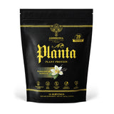 Ambrosia Planta Vanilla, enfoque en empaque; proteína vegetal para batidos nutritivos.