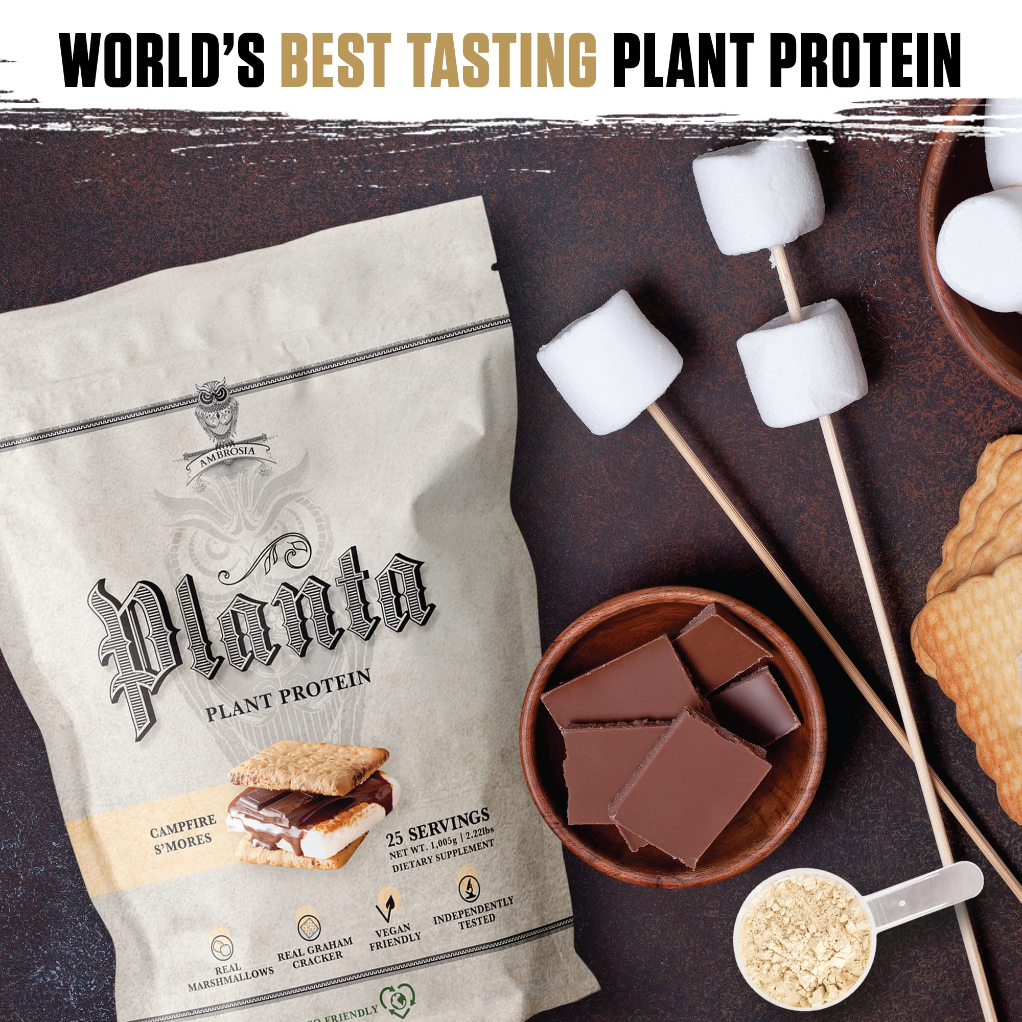 Ambrosia Planta sabor fogata y malvaviscos, experiencia cremosa sin azúcar añadidos.