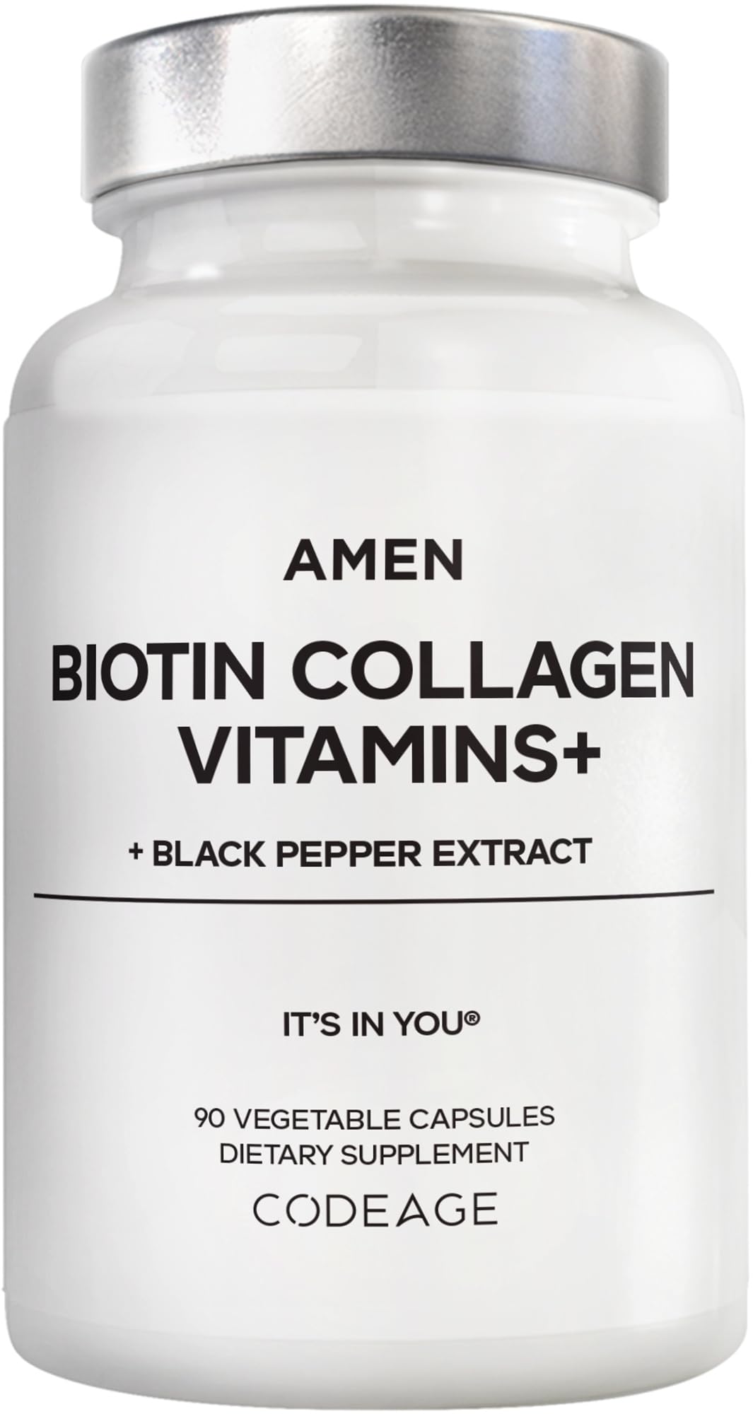 Amen Biotin Collagen: bote-capsulas para uso diario, conveniente y nutritivo.