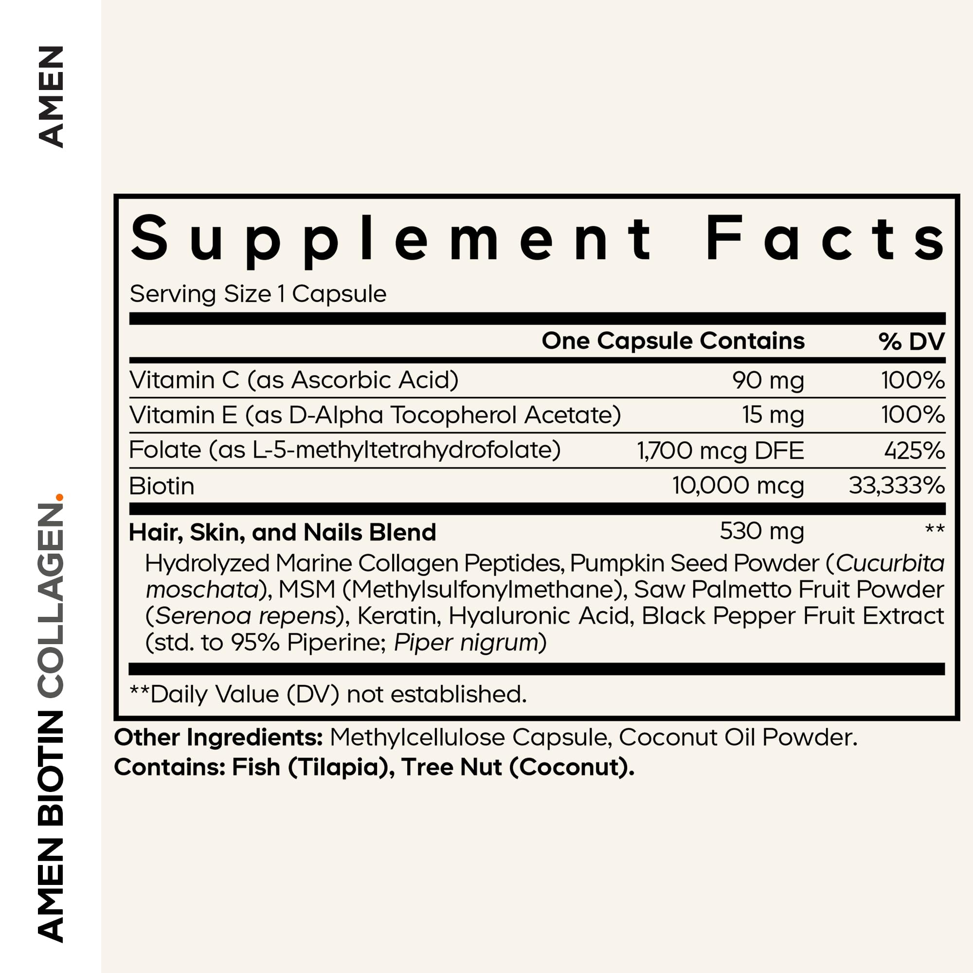Amen Biotin Collagen: cápsula-en-mano para ingesta rápida y cómoda.