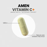 Amen Vitamina C frasco de cápsulas translúcido para ver el contenido.