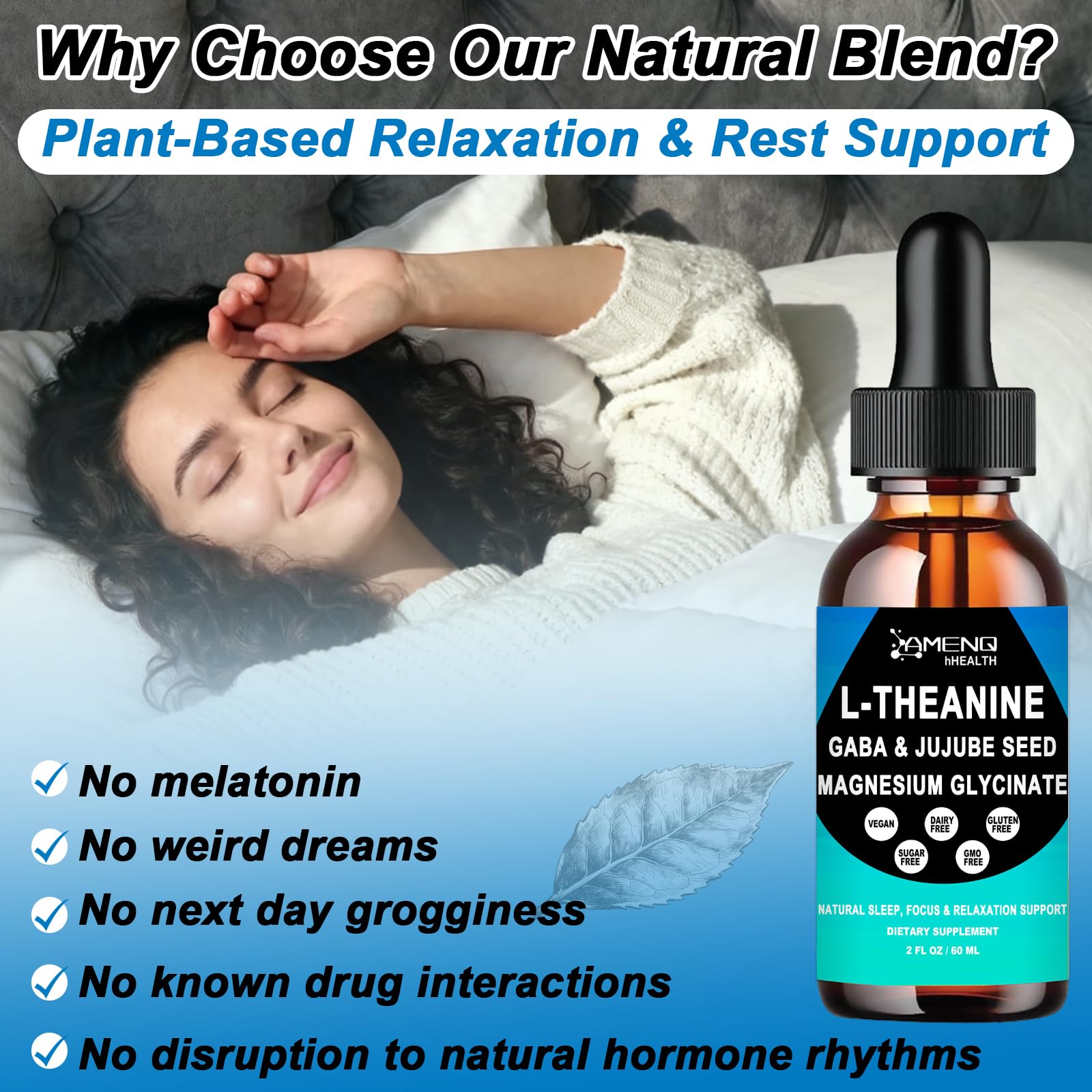 AMENQ hHEALTH L-Theanine con magnesio y jujube para apoyo emocional.