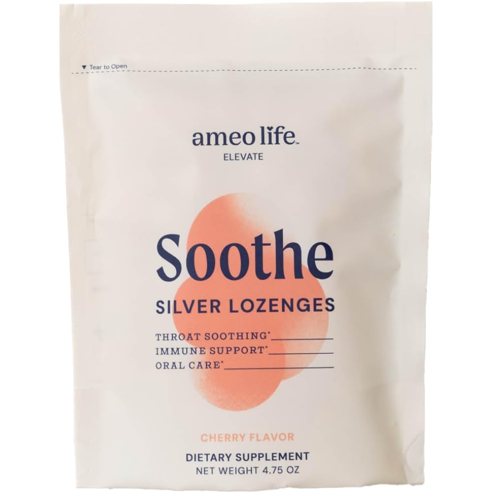 Ameo Life pastillas plateadas en caja, alivio rápido para irritación de garganta