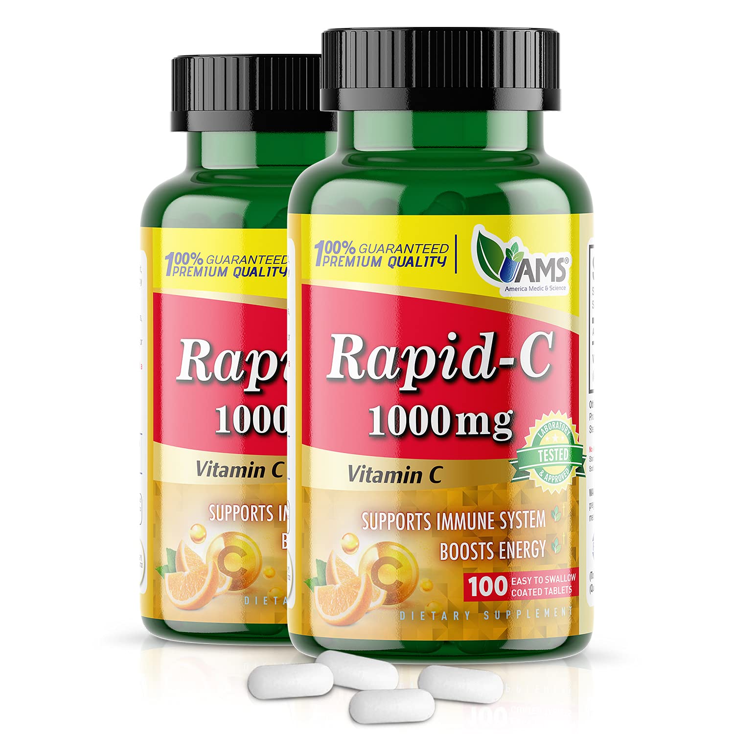America Medic & Science Rapid-C: botella de vitamina C de 1000 mg para uso diario.