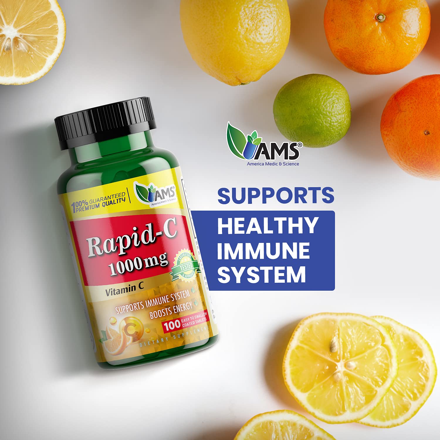 America Medic & Science Rapid-C: etiqueta nutricional para entender el aporte antioxidante diario.
