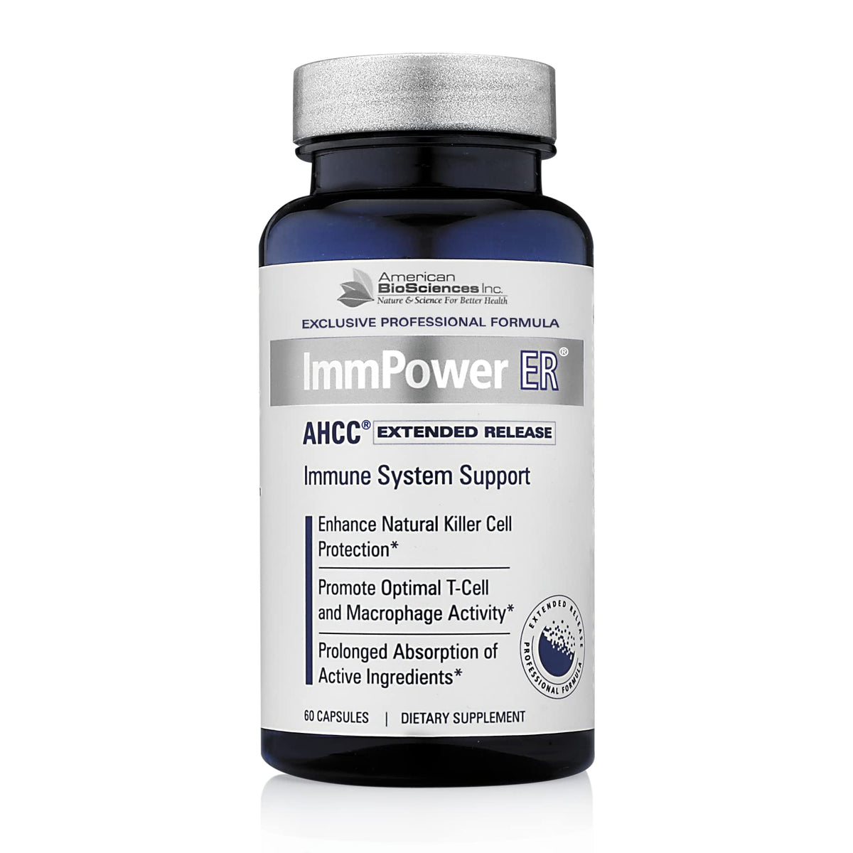 ImmPower ER de American BioSciences: botella, liberación extendida para absorción sostenida.