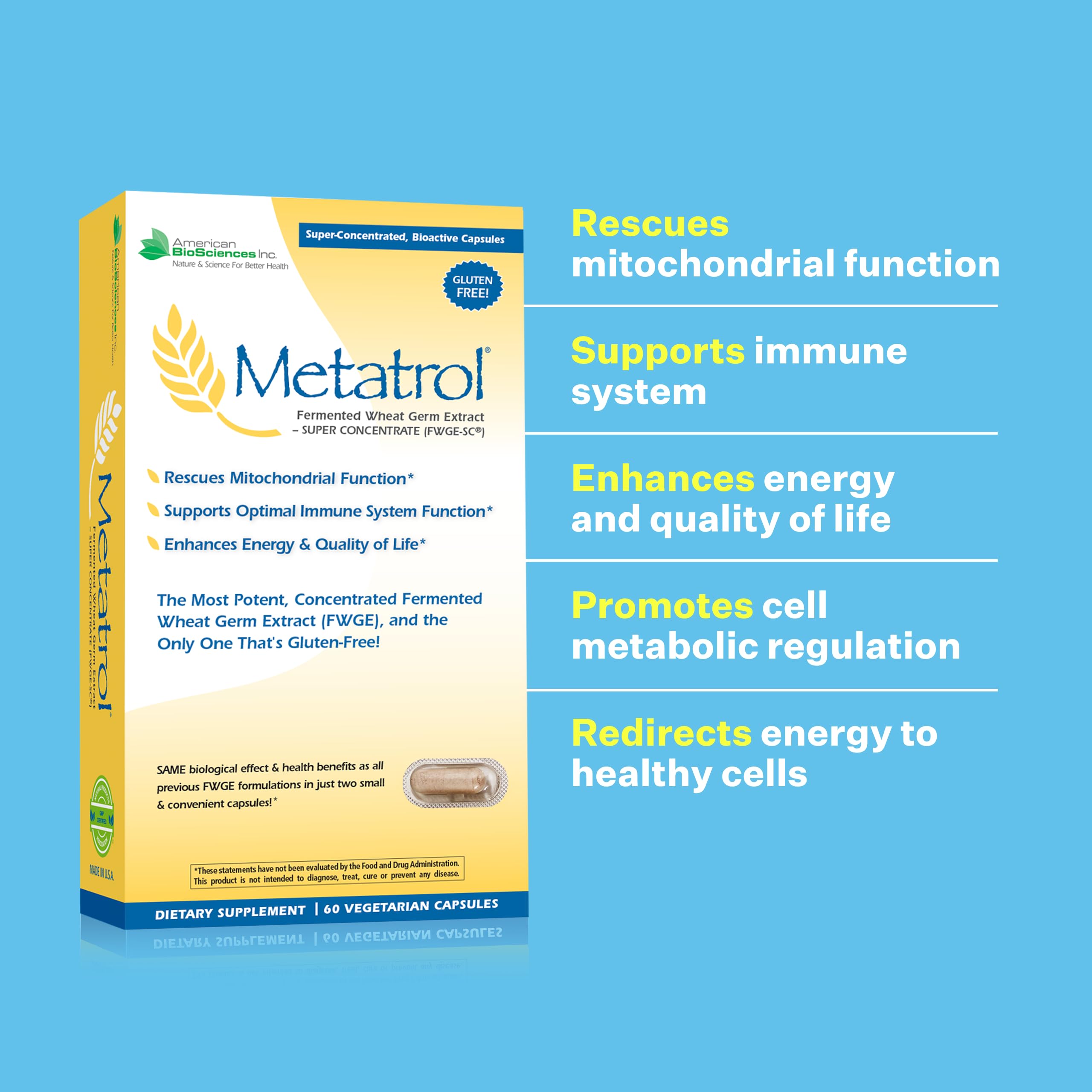 Envase Metatrol con sello USA, garantía de calidad y potencia.