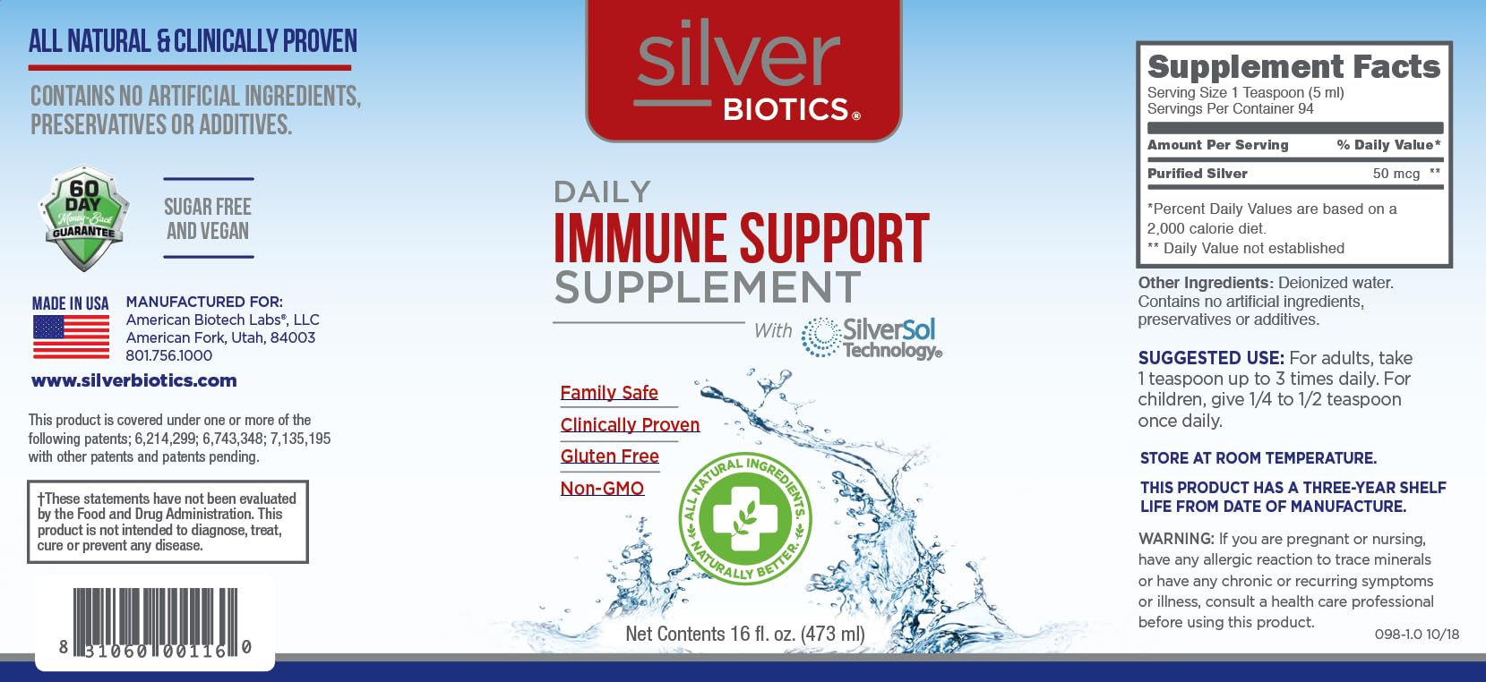 Uso diario de Silver Biotics para adultos y niños