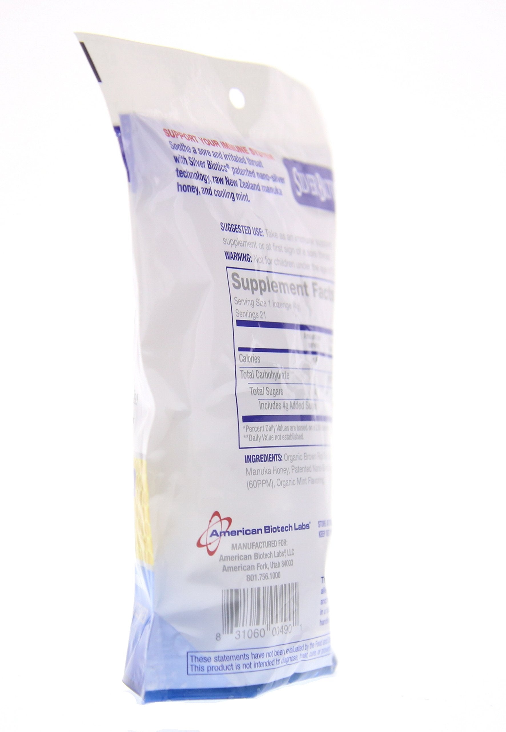 Etiqueta SilverSol 60ppm en pastillas de plata para apoyo suave