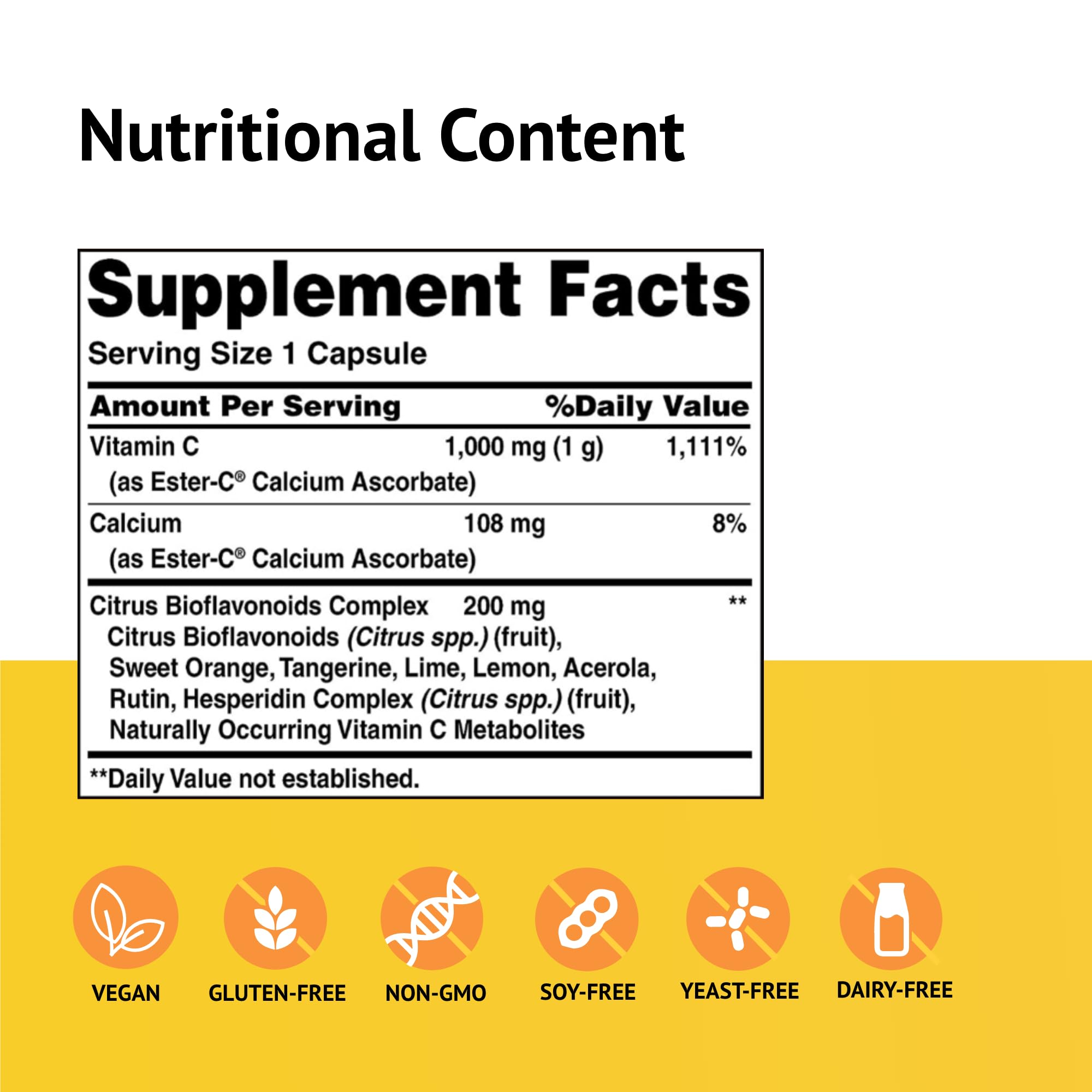 American Health Ester-C 1000 mg con bioflavonoides cítricos, etiqueta informativa.