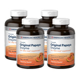 Frasco de American Health Papaya Enzyme Original con tabletas masticables para después de las comidas.