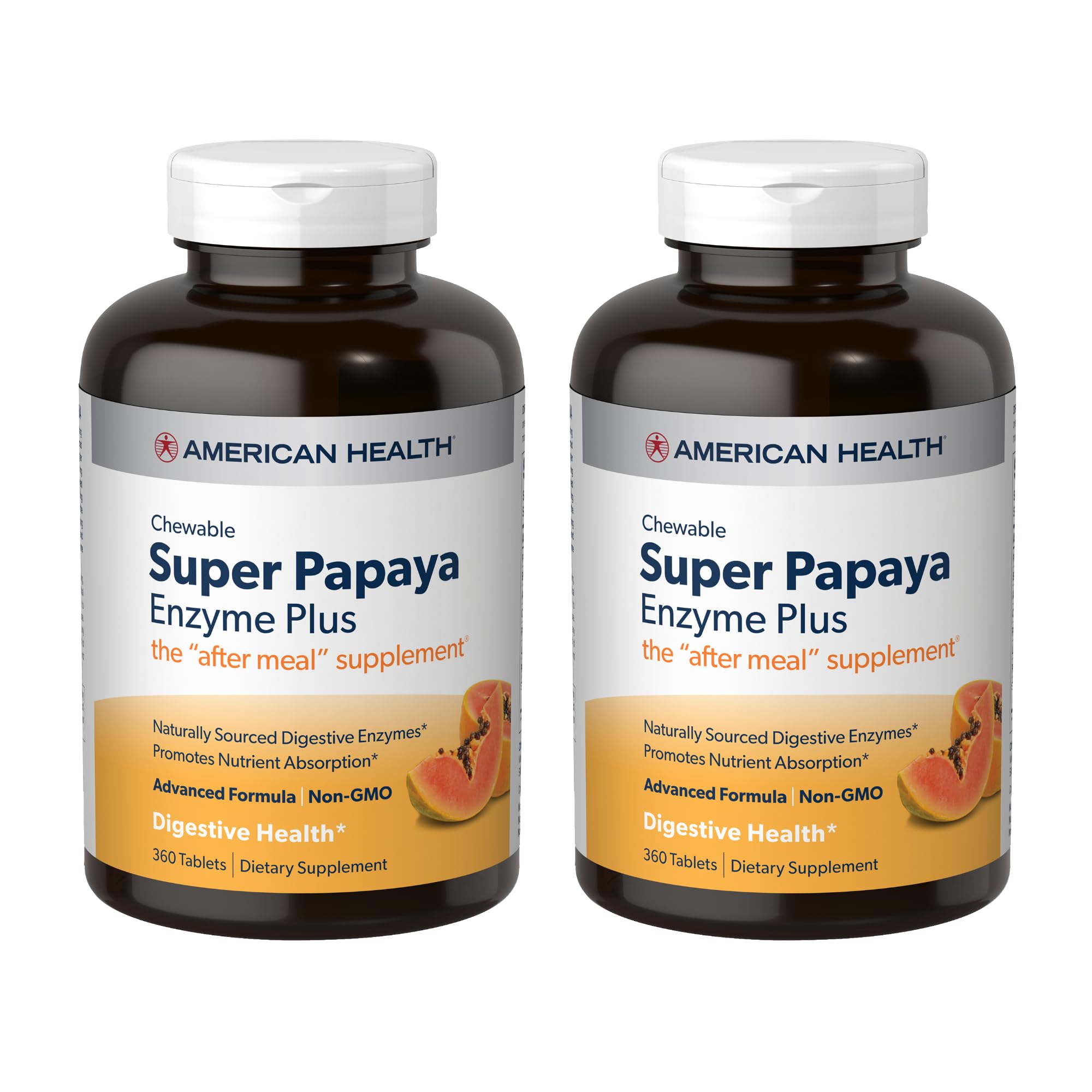 American Health Super Papaya Enzyme Plus, empaque frontal, opción conveniente para apoyo digestivo.