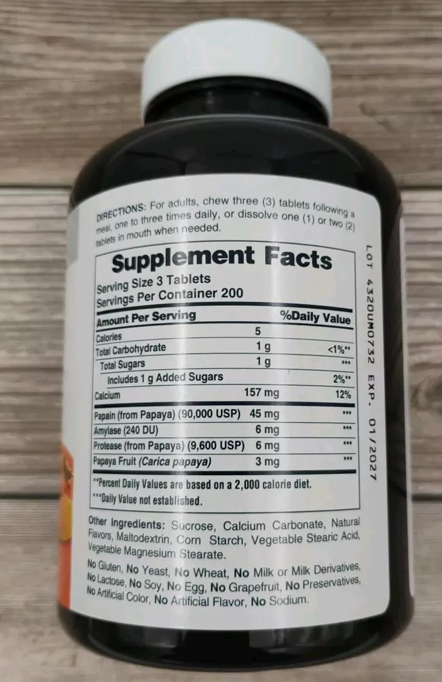 American Health Super Papaya Enzyme Plus: papaina, amilasa y proteasa en la fórmula