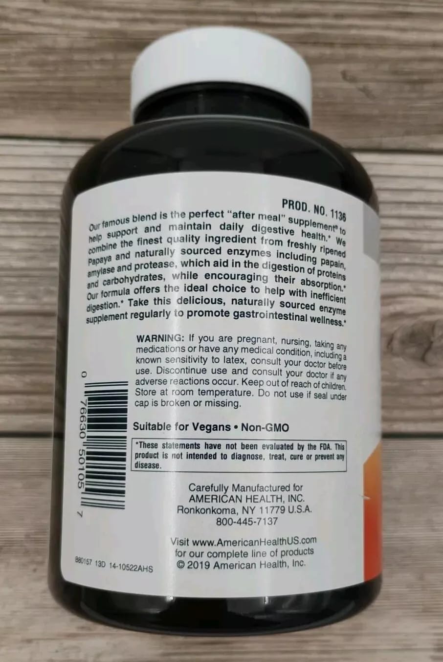 Fórmula libre de gluten y sin conservantes en American Health Papaya Enzyme Plus