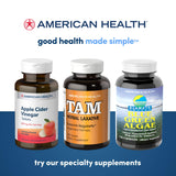 Tam Laxante de American Health, detalle de tabletas para rutina de bienestar.