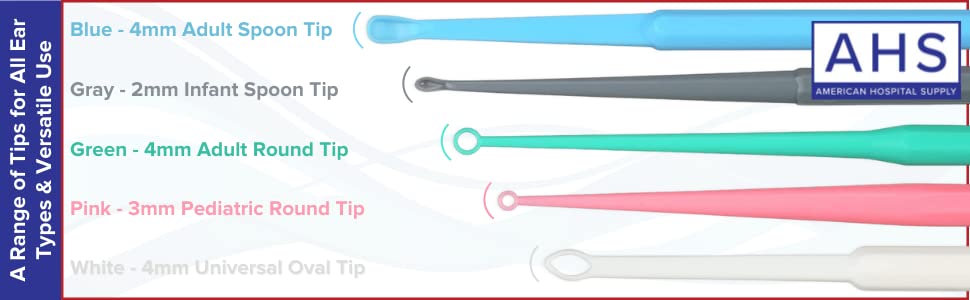 American Hospital Supply curetas desechables en bolsitas individuales para higiene.