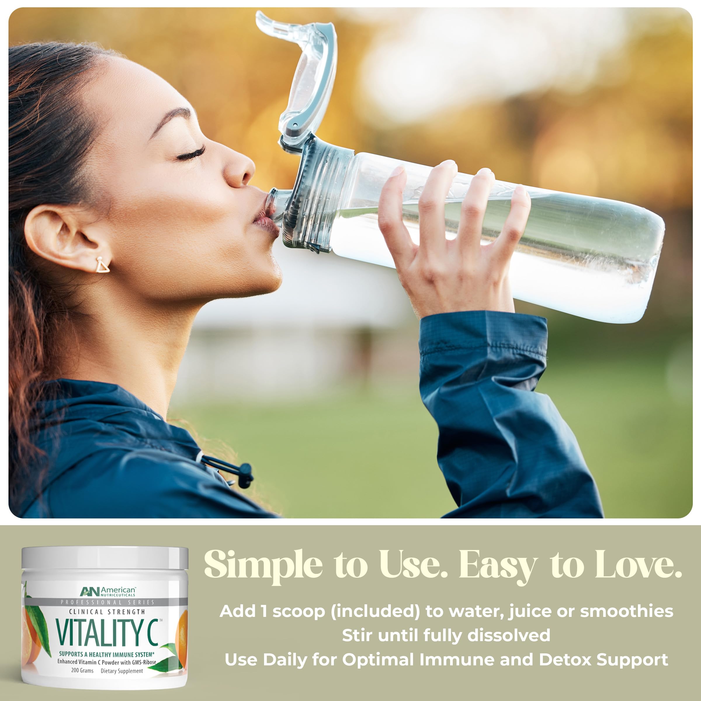 Vitamina C sin azúcar de American Nutriceuticals para toda la familia.