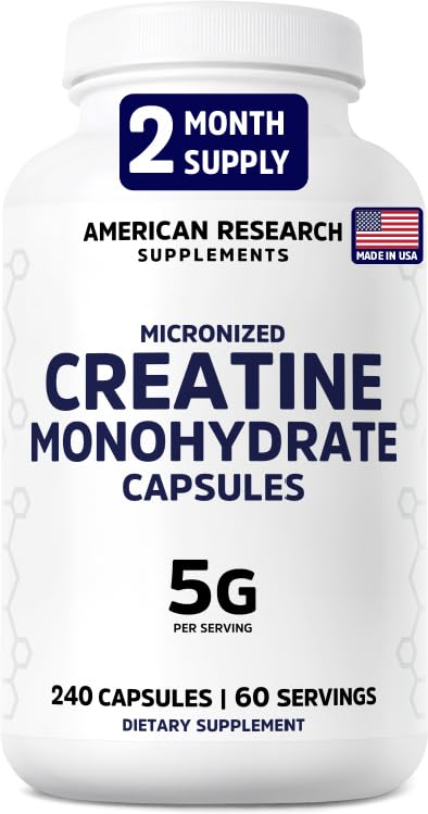American Research Supplements creatina monohidrato cápsulas de 5 g para entrenamiento diario