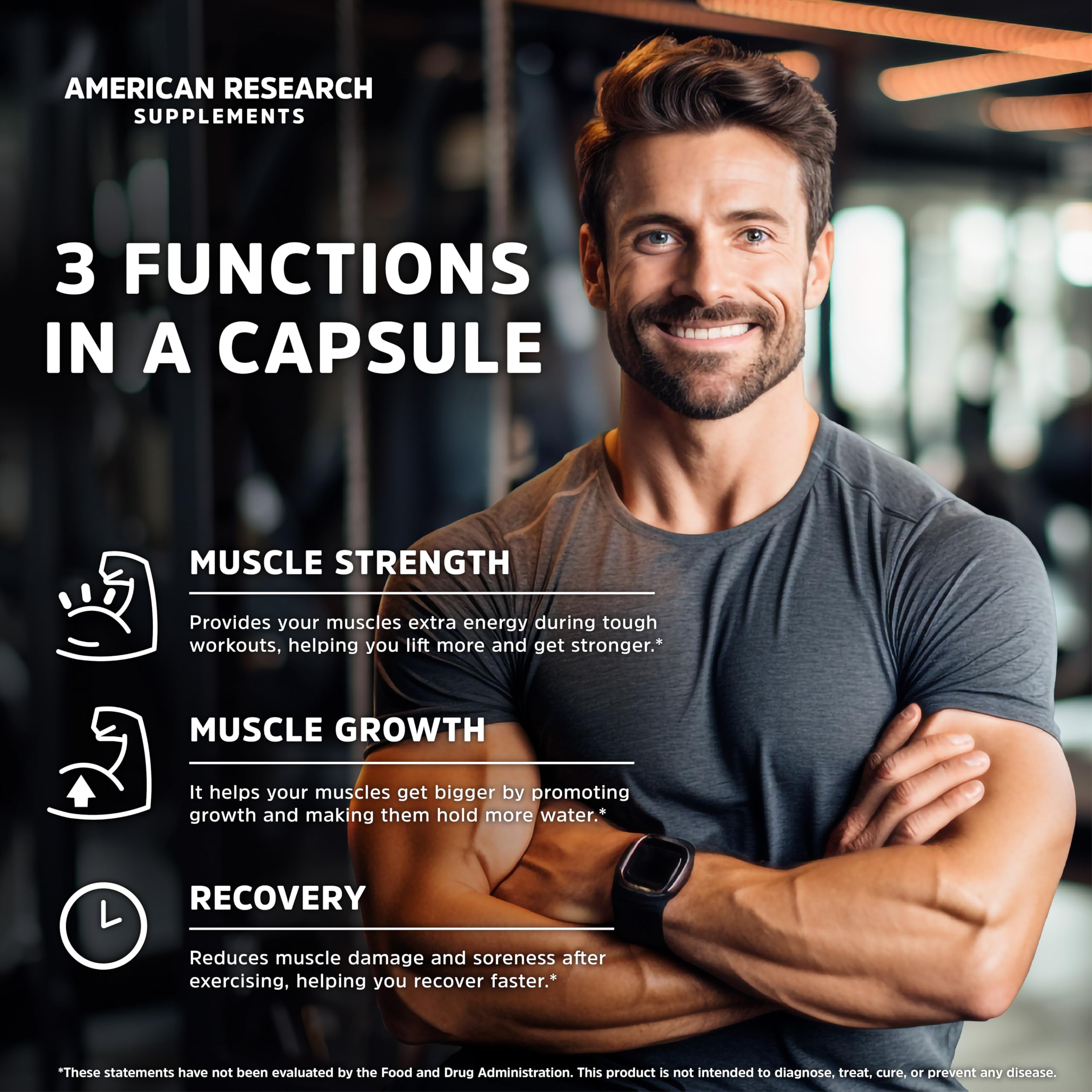 Envase de 240 cápsulas de American Research Supplements para suplementación continua