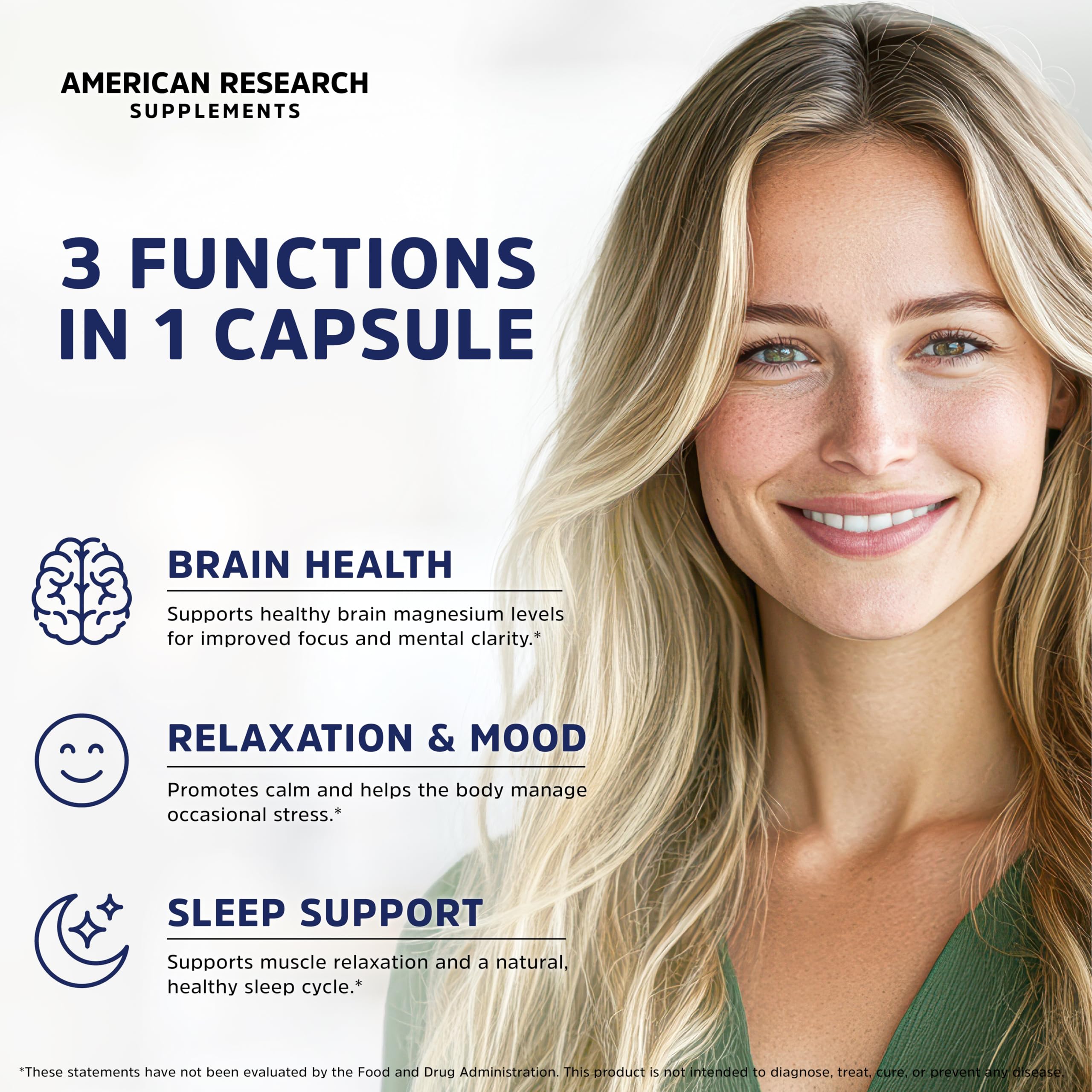 American Research Supplements Magnesium L-Threonate Complex, cápsulas fáciles de tragar para la vida diaria.