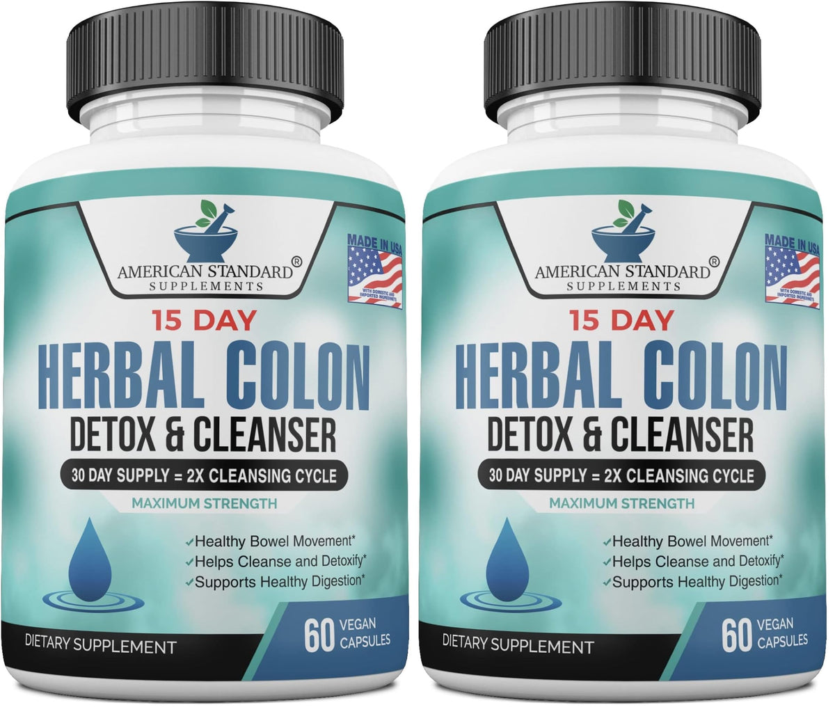 American Standard Supplements Limpieza de colon: botella frontal para bienestar digestivo