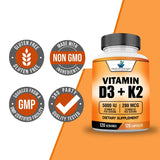 American Standard Supplements Vitamina D3 y K2, cápsulas listas para el día a día.