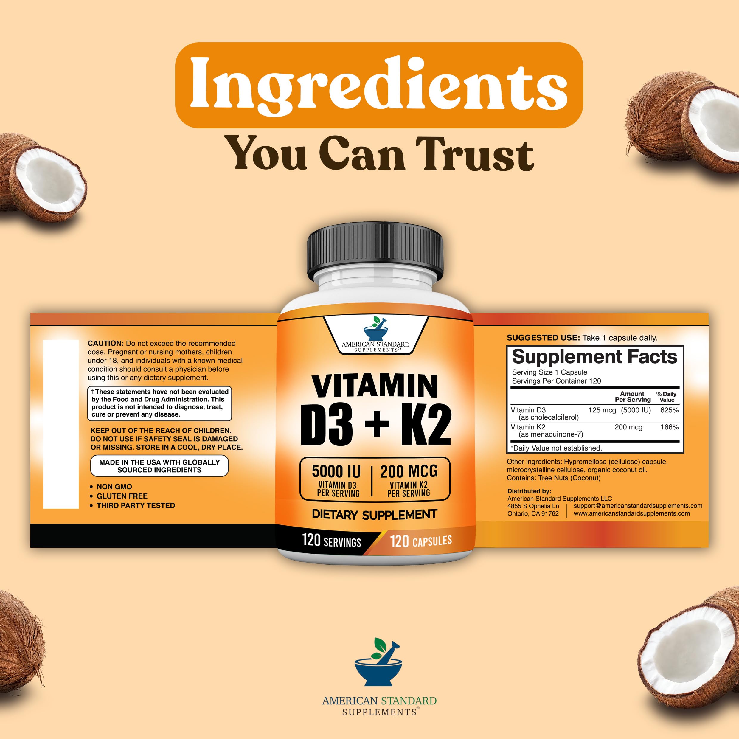 American Standard Supplements Vitamina D3 y K2, experiencia sensorial suave y rica.