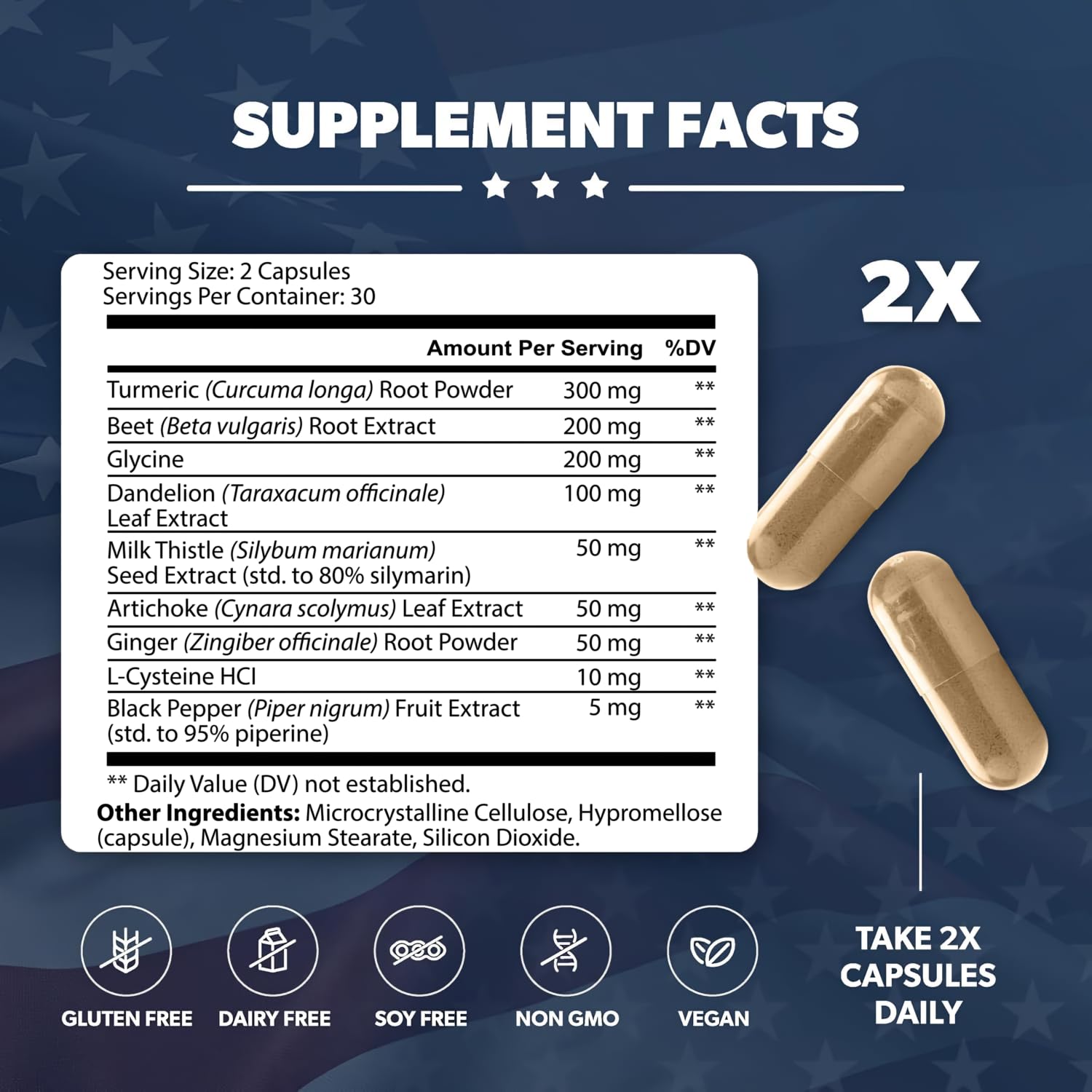 AMERICAN VITALITY Liver Nurture, bote trasero: etiqueta muestra antioxidantes y hierbas clave.