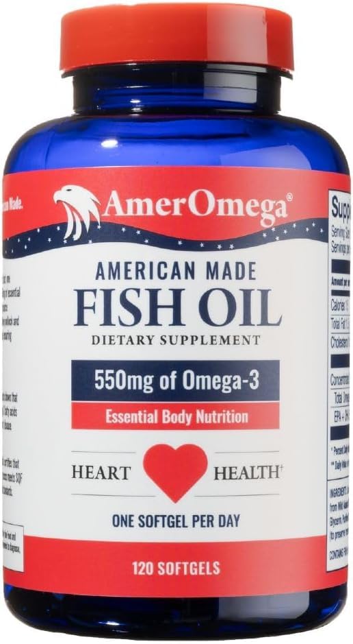AmerOmega Triglyceride Omega-3 cápsulas en envase para apoyar la salud del corazón.