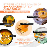 Amla Green etiqueta ingredientes, confianza en origen y fórmula natural.