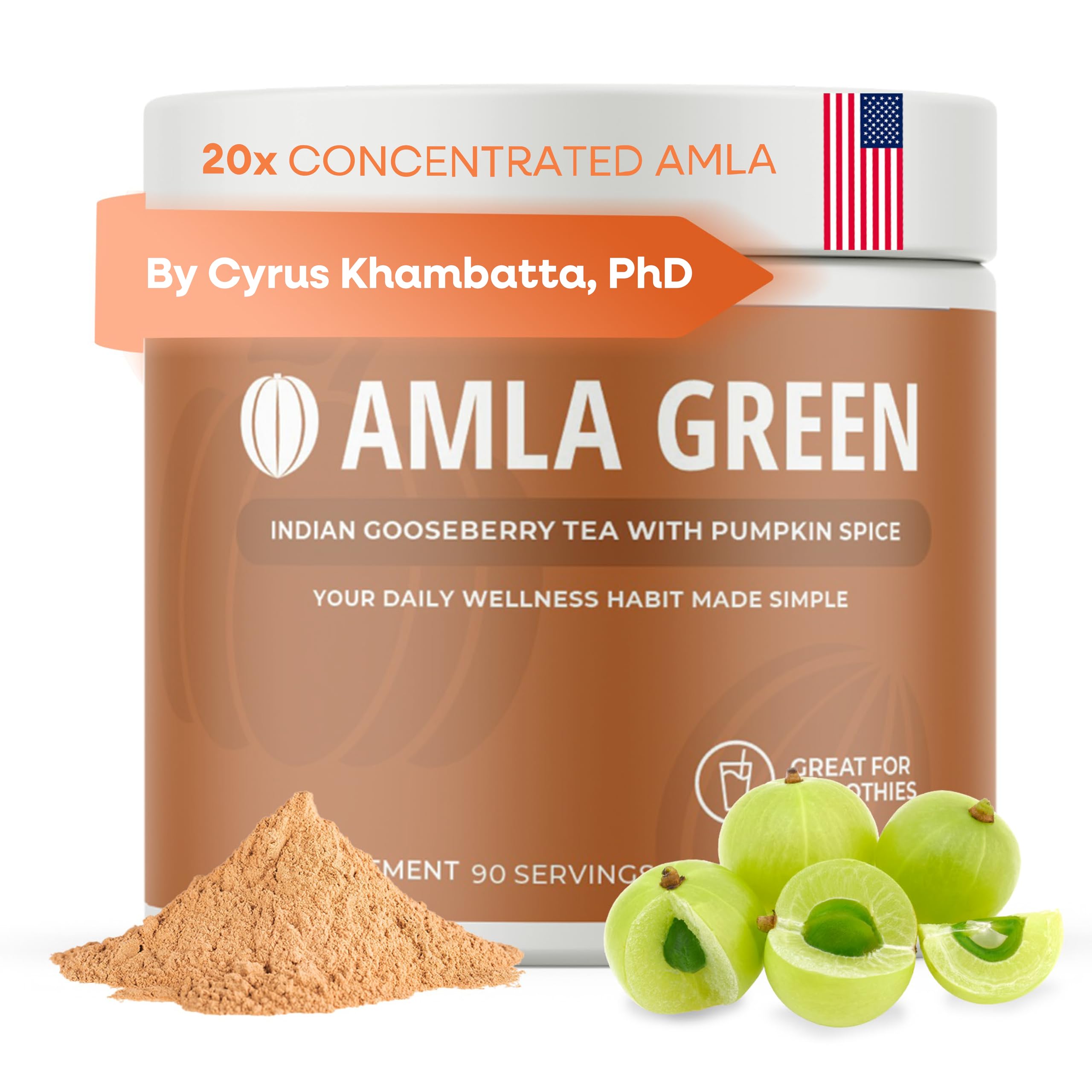Amla Green polvo especias calabaza, ideal para batidos nutritivos.