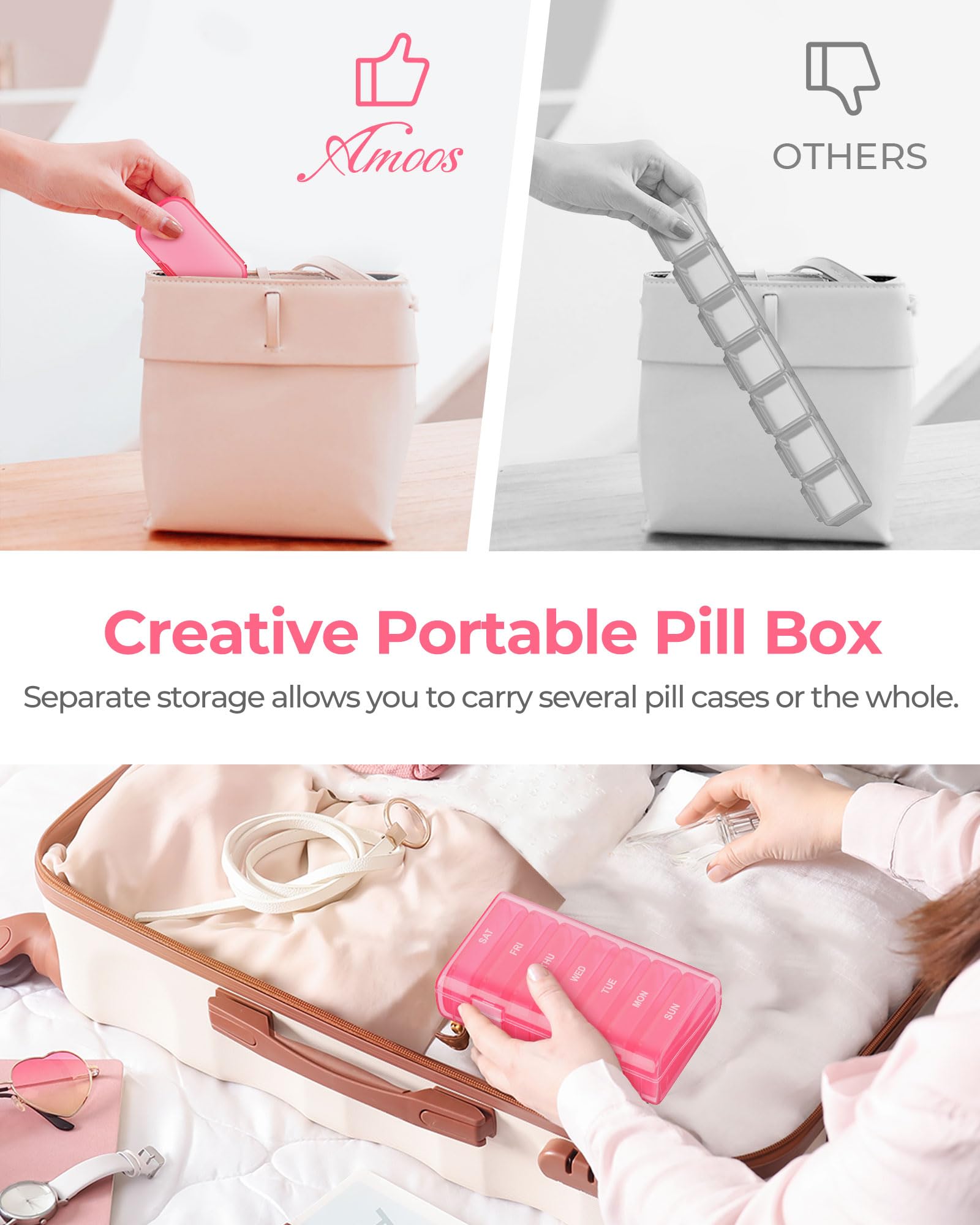 AMOOS diseño rosa portátil ideal para viajes y salidas.