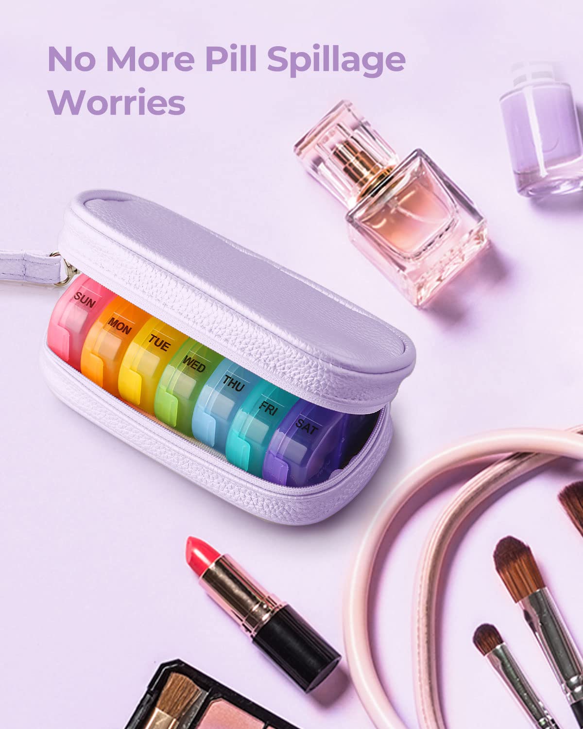 AMOOS estuche de cuero PU, portátil y elegante para bolsos.