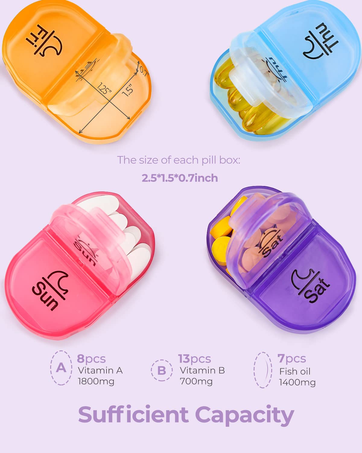 AMOOS diseño compacto de semana para medicamentos y vitaminas.