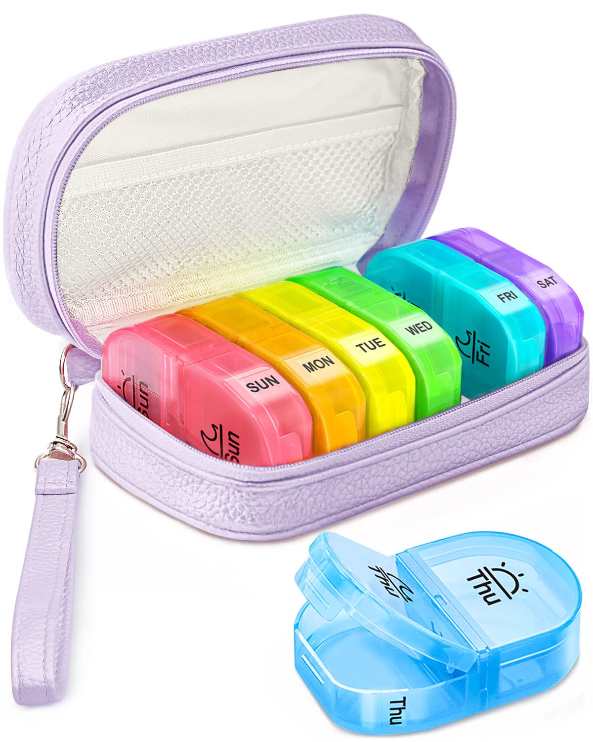 AMOOS estuche de píldoras de doble uso, ideal para viajes y organización diaria.