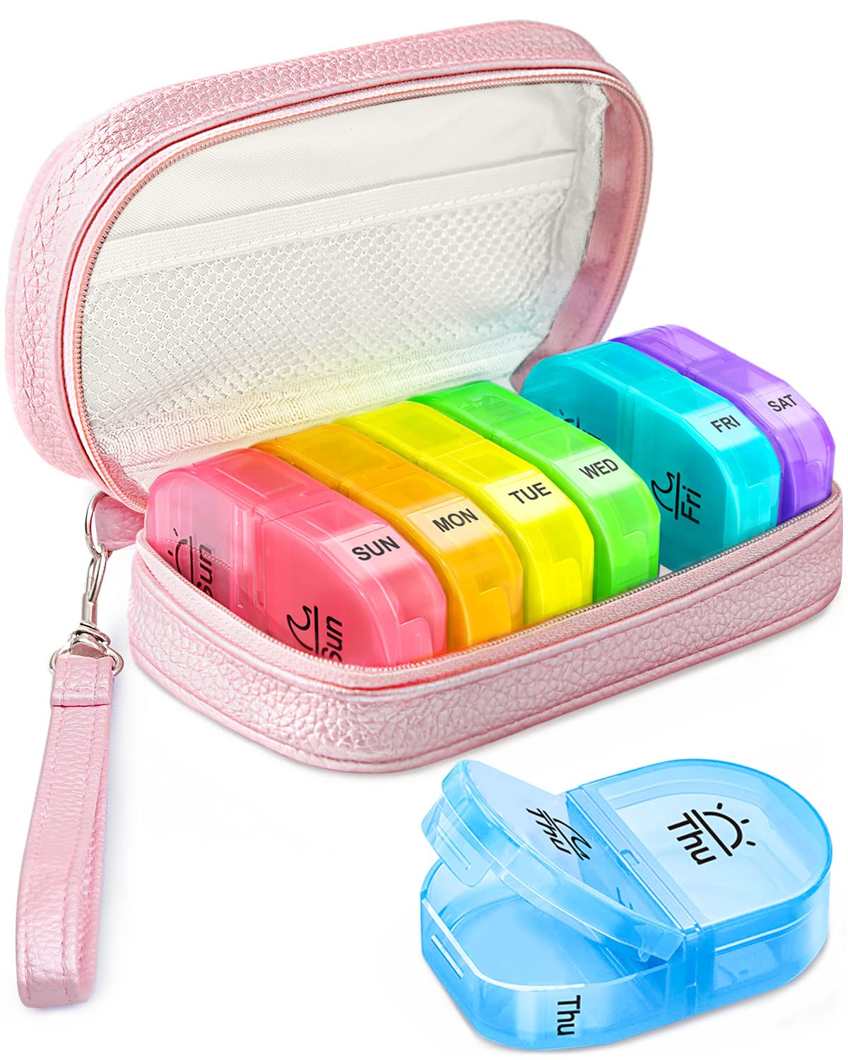 AMOOS organizador de pastillas dos veces al día en rosa, práctico y discreto