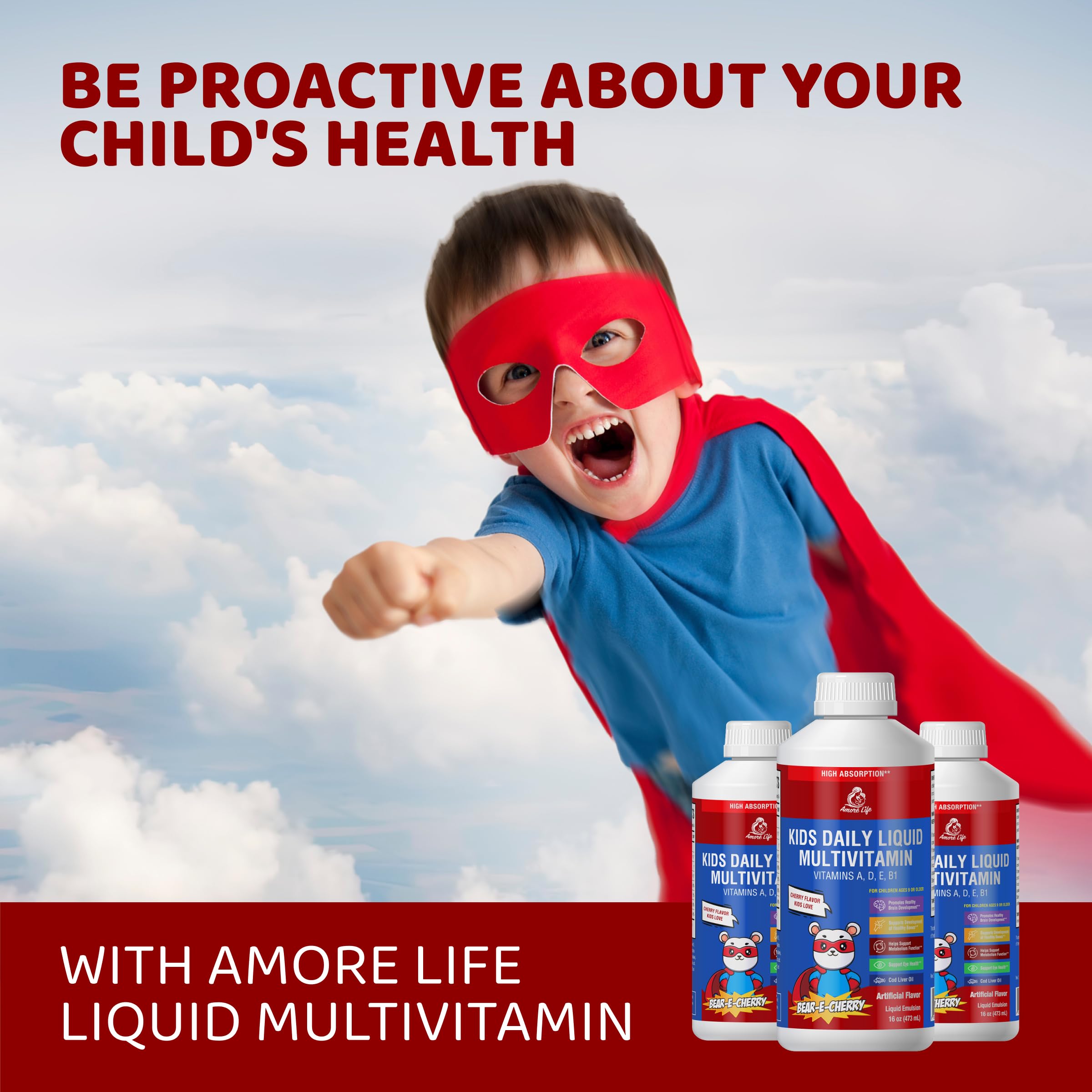 Amore Life multivitamínicos líquidos para niños, base para una rutina diaria