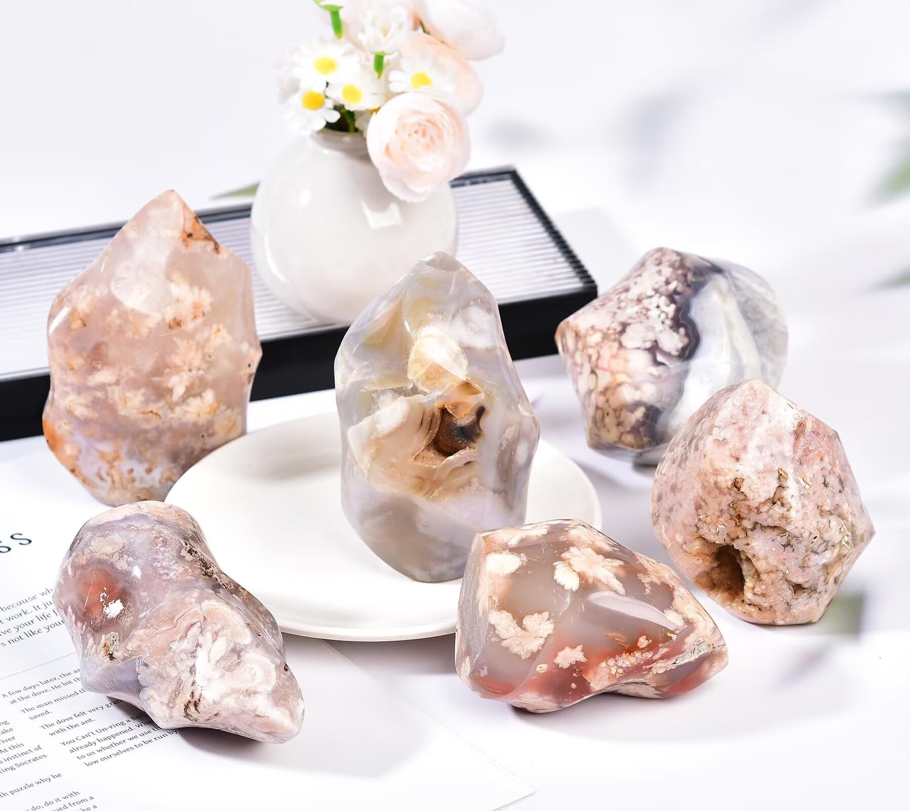 AMOYSTONE piedra floral de energía suave para yoga.