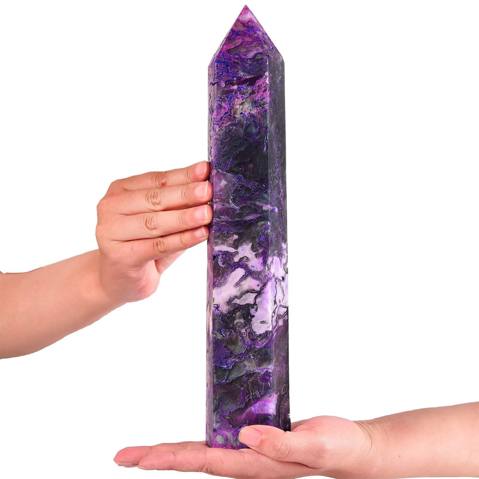 AMOYSTONE torre de ágata musgo morada para meditación y equilibrio energético en casa.