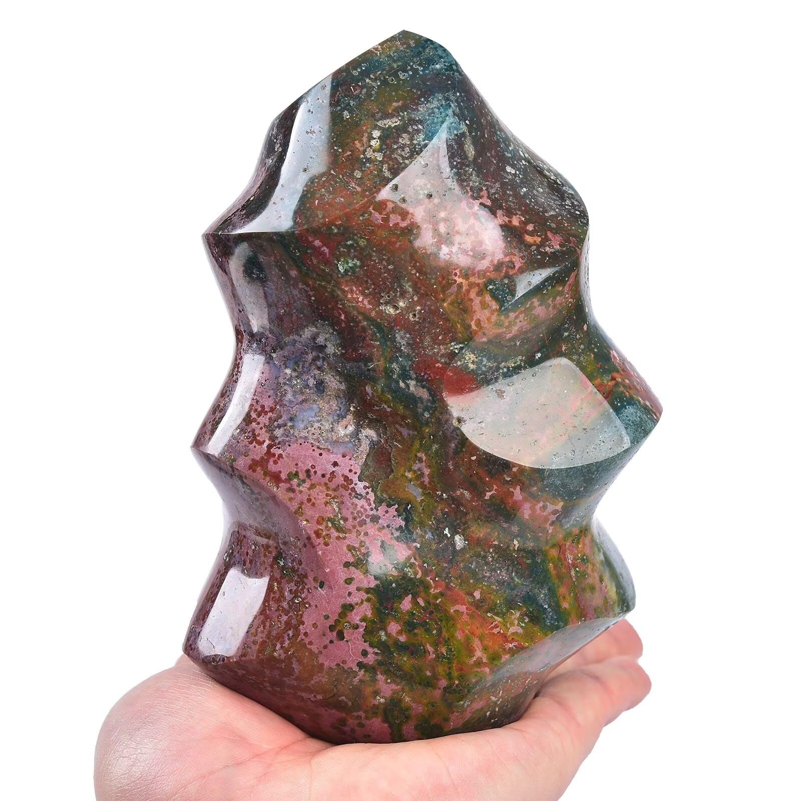 AMOYSTONE torre llama jasper oceánico, ideal para meditación y armonía