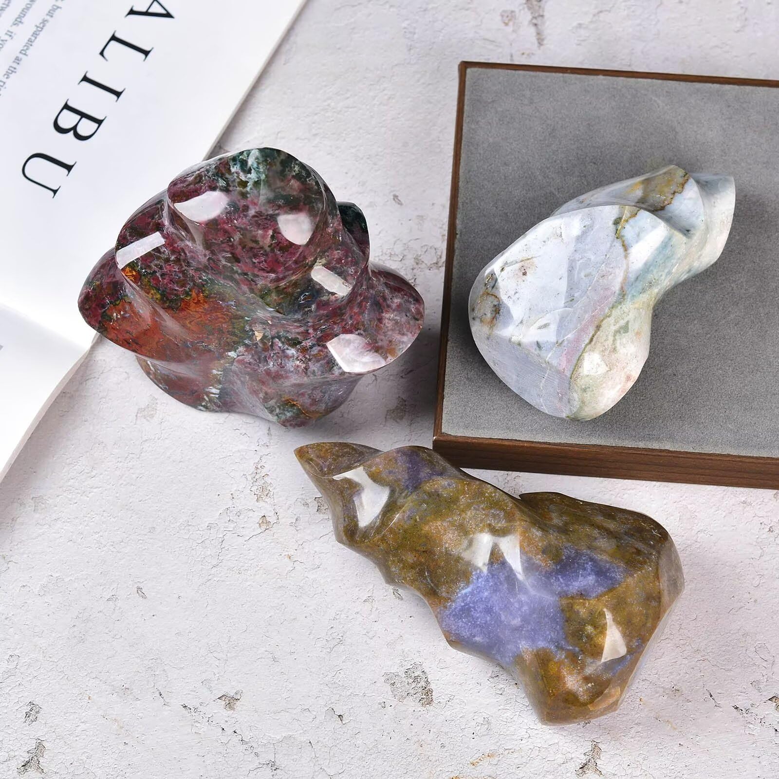AMOYSTONE torre llama jasper oceánico, colores vibrantes para decorar y inspirar