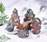 AMOYSTONE detalle del canto, jasper oceánico, uso decorativo en escritorio