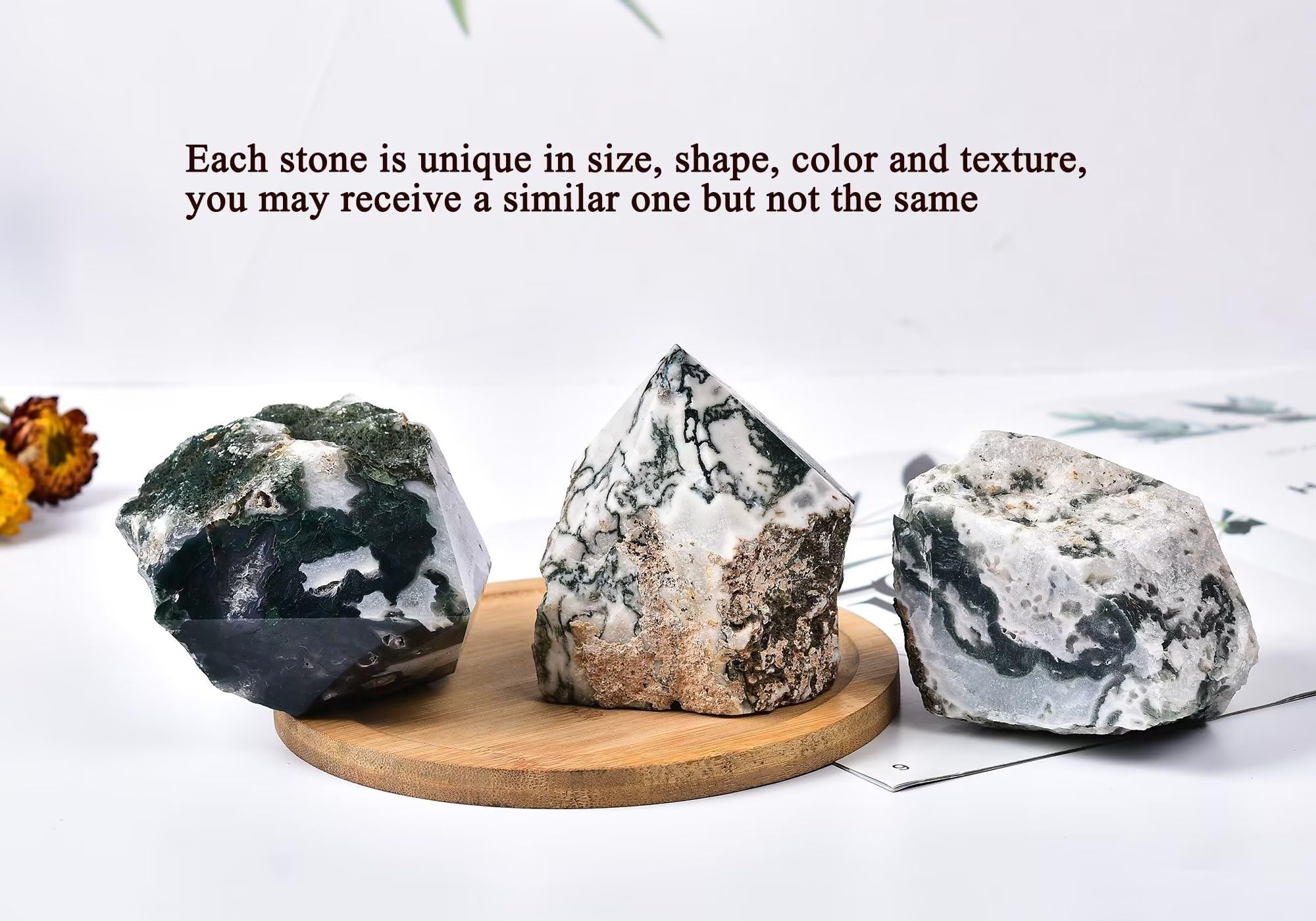 AMOYSTONE varita ágata musgo, pieza única para colección de minerales.