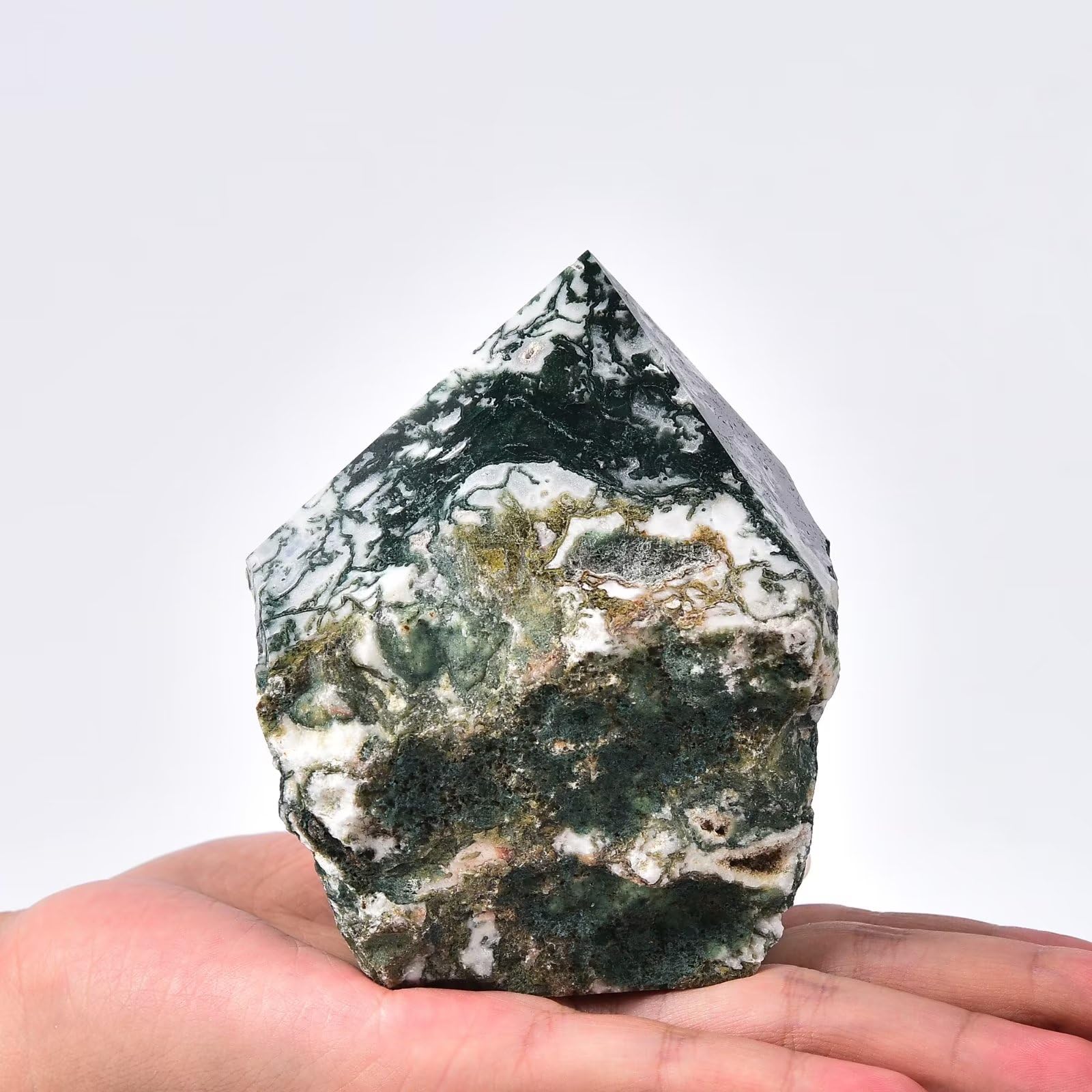 AMOYSTONE varita ágata musgo, detalle de punta para enfoque y claridad.