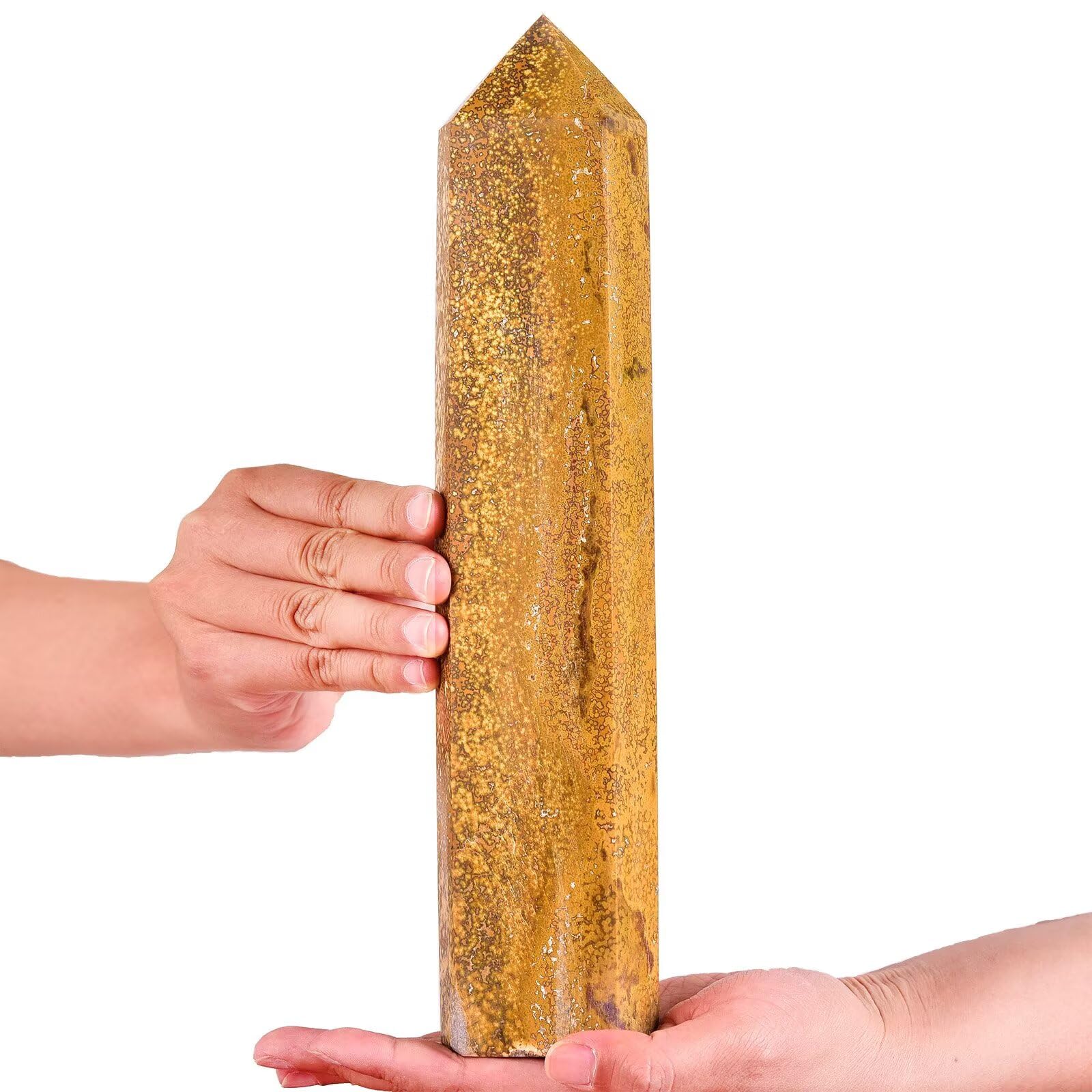 AMOYSTONE varita de jaspe oceánico amarillo para concentración durante la meditación.