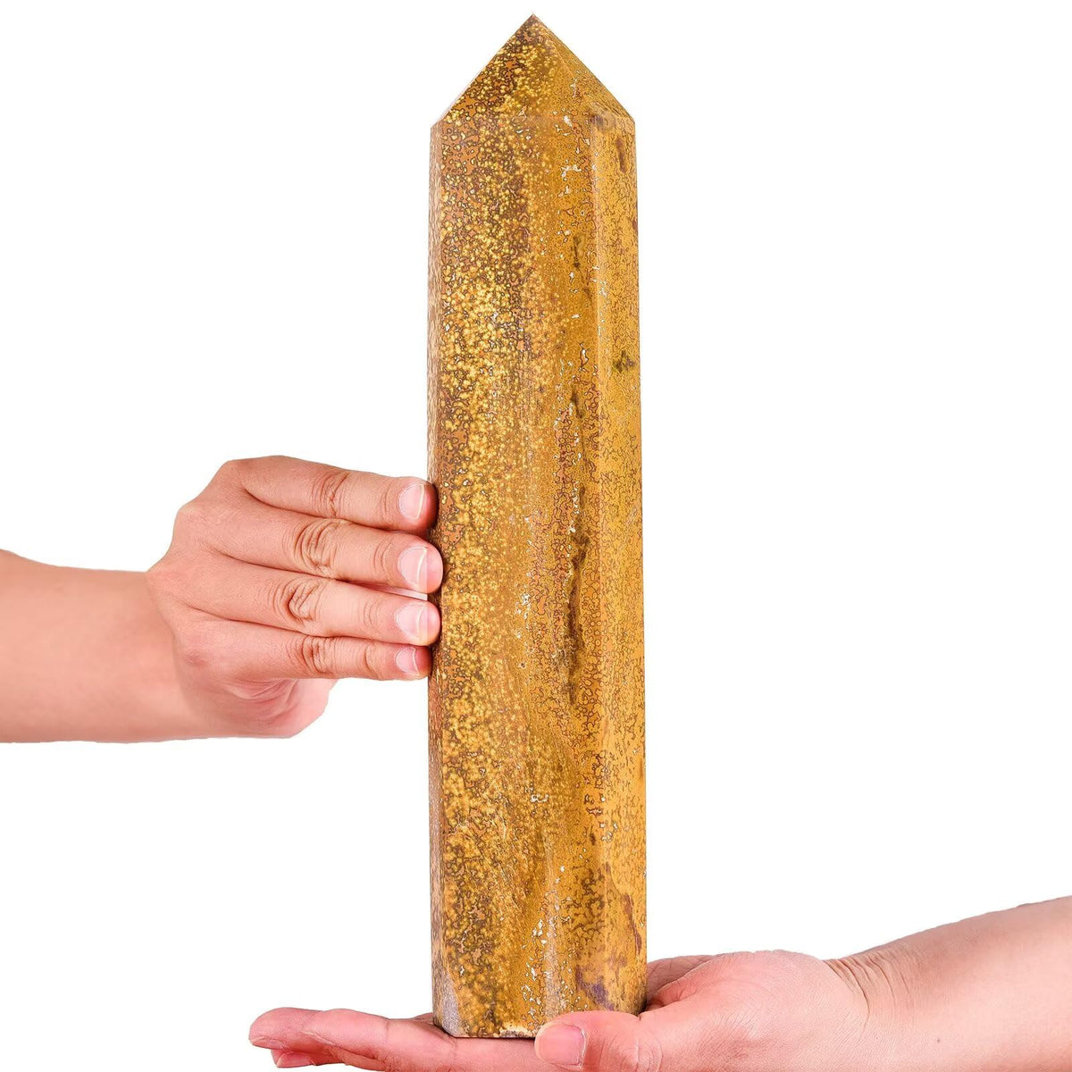 AMOYSTONE varita de jaspe oceánico amarillo para concentración durante la meditación.