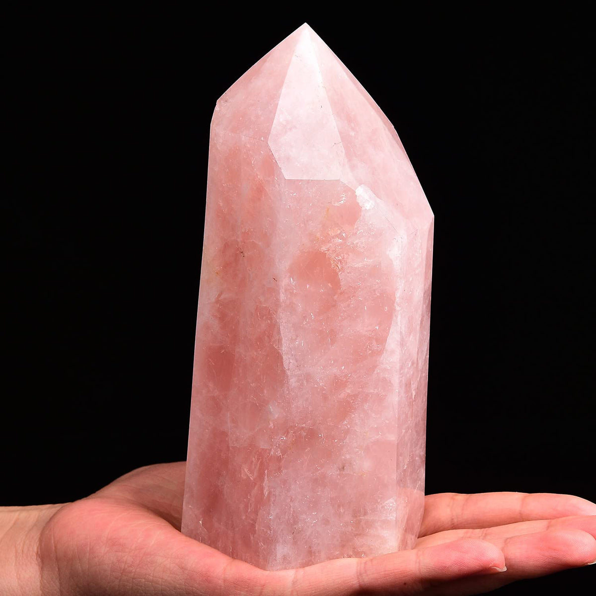AMOYSTONE varita obelisco cuarzo rosa, 6 facetas, ideal para meditación.