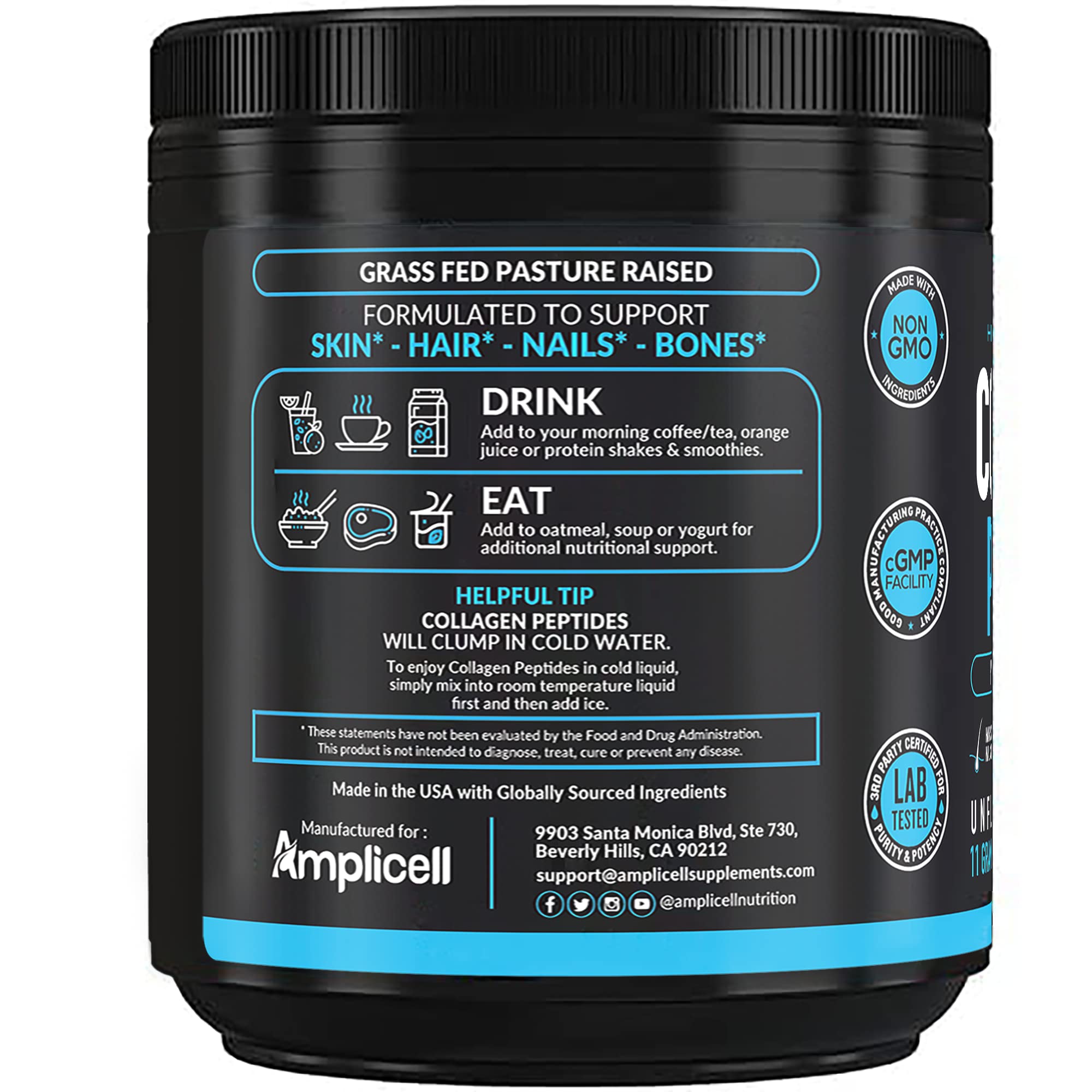 Amplicell Colágeno hidrolizado apto para dietas cetogénicas y paleo.